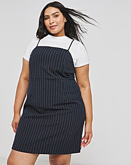 Navy Pinstripe Pinafore Dress