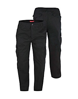 D555 ROBERT Peached And Washed Black Cotton Cargo Trousers