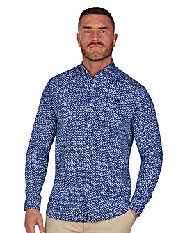 Raging Bull - Long Sleeve Floral Print Cotton Poplin Shirt - Navy