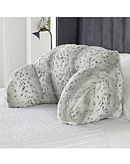 Snow Leopard Print Faux Fur Cuddle Cushion - Grey
