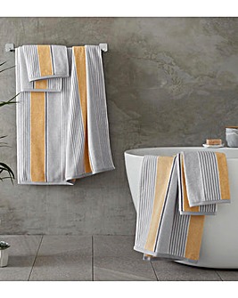 Catherine Lansfield Textured Stripe Ochre Cotton Towels
