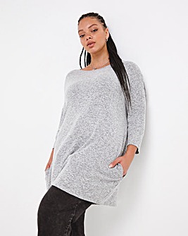 Grey Marl Long Sleeve Cosy Soft Touch Side Pocket Tunic