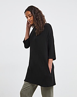 Black Long Sleeve Cosy Soft Touch Side Pocket Tunic