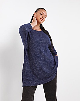 Navy Long Sleeve Cosy Soft Touch Side Pocket Tunic