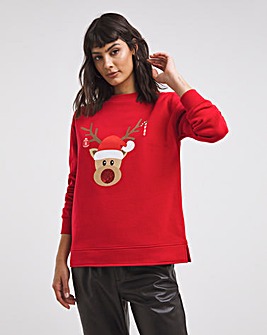Reindeer Sequin Nose Novelty Sweatshirt