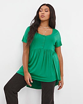Emerald Green Button Front Short Sleeve Tunic