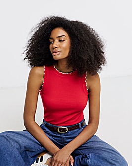 Red and Pink Scallop Edge Tank