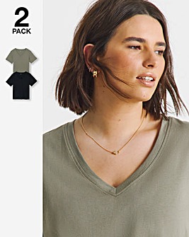 Simply Be Khaki and Black 2 Pack V Neck T-Shirts