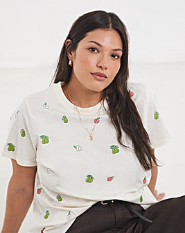 Ecru Apples and Pears Embroidered T-Shirt