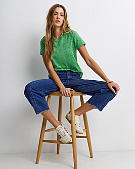Green All Over Stretch Broderie Short Sleeve T-Shirt