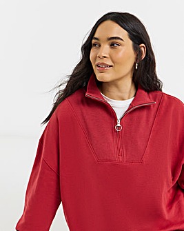 Red 1/4 Zip Sweatshirt with Rib Panel