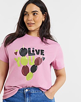 Simply Be Pink Olive You Graphic T-Shirt