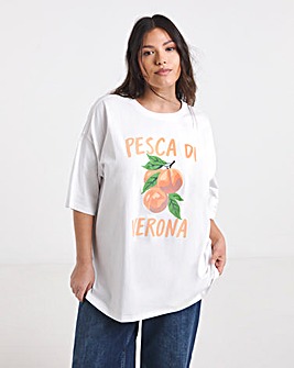 White Fuzzy Peaches Oversized Graphic T-Shirt