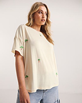 Ivory Embroidered Palm Tee