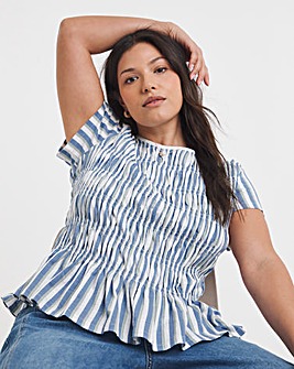 Stripe Shirred Peplum Top