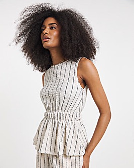 Navy & Ivory Stripe Peplum Top