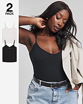 2 Pack Black & White V Neck Camis