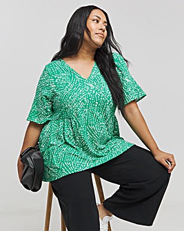 Green Print Supersoft V Neck Smock Top