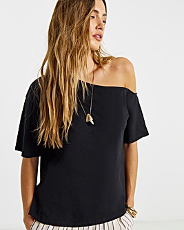 Black Slub Jersey Off The Shoulder Top