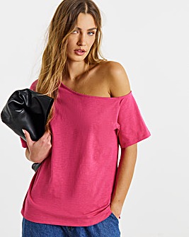 Pink Slub Jersey Off The Shoulder Top