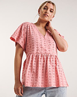 Pink Jersey Broderie Angel Sleeve Top