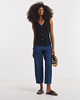 Black Ribbed Button Through Vest
