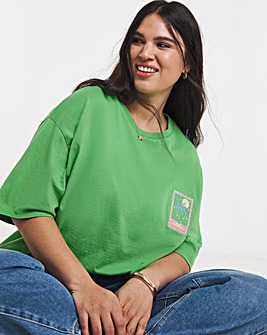 Green Palm Detail Embroidered T-Shirt