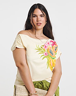 Multi Print Off the Shoulder Mesh Top