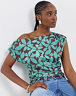 Floral Print Off the Shoulder Mesh Top