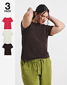 Chocolate, Cerise & Ecru 3 Pack Short Sleeve Slash Neck Tops