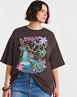 Chocolate Amazonia Graphic Oversized T-Shirt