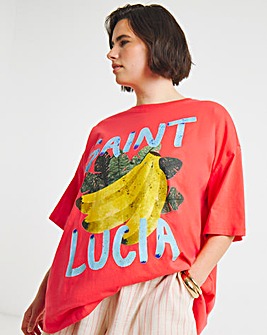 Red St Lucia Bananas Graphic Oversized T-Shirt