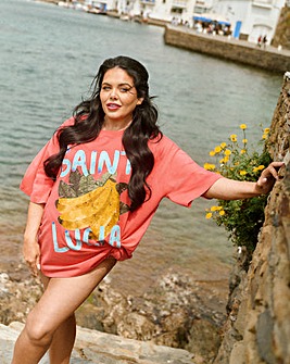 Red St Lucia Bananas Graphic Oversized T-Shirt