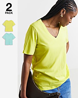 Simply Be Blue & Lime 2 Pack V Neck T-Shirts