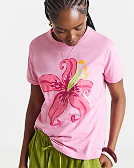 Simply Be Pink Tropical Flower Graphic T-Shirt