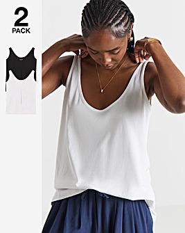 2 Pack Pure Cotton Black & White Slouchy Vests