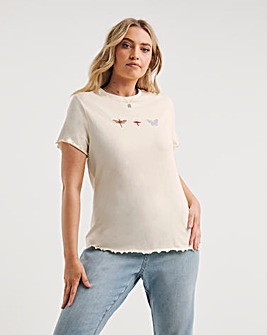 Ivory Embroidered Short Sleeve Tee