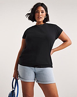 Black Drawcord Hem Top