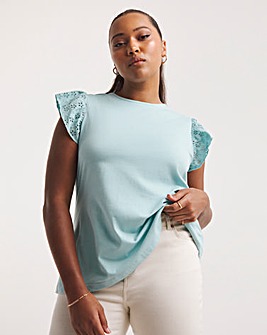 Turquoise Jersey Broderie Sleeve Vest