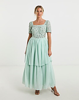 Maya Curve Sequin Embellished Tiered Tulle Maxi Dress