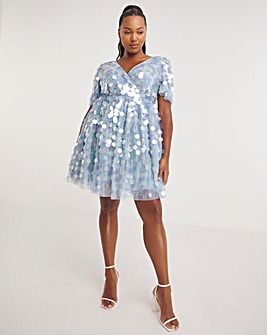 Maya Curve Wrap Front Tulle Sequin Mini Dress