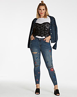 Chloe Embroidered Skinny Jeans with Step Hem Regular Length