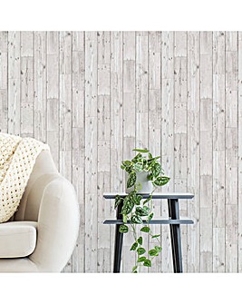 Fresco Grey/White Wood Panel Plank Effect Wallpaper