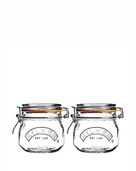 Kilner Set of 2 Clip Top Square Jars 0.5l
