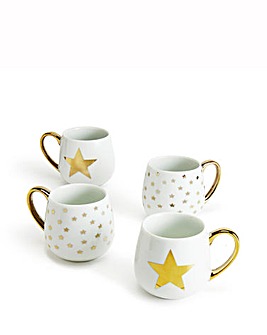 Waterside Gold Star Set of 4 Hug Mugs