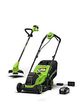 Greenworks 24V 33cm Cordless Brushless Lawnmower & 25cm Line Trimmer