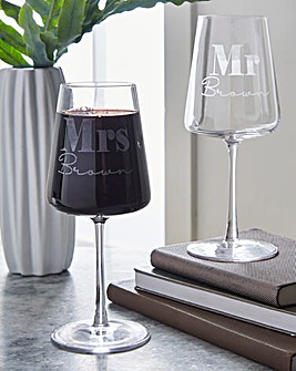 Personalised Mr & Mrs Wine Glass