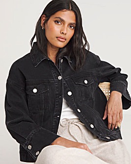 Washed Black Oversized Trucker Denim Jacket