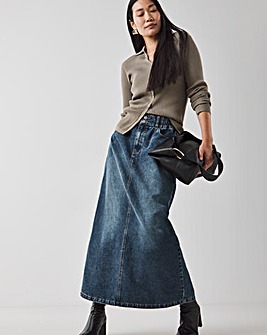 Authentic Blue Elasticated Waist Full Denim Skirt