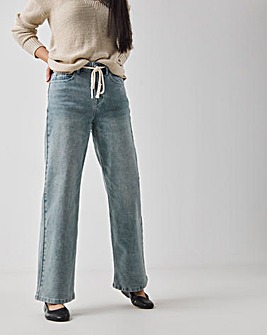 Light Blue Tie Front Wide Leg Jeans